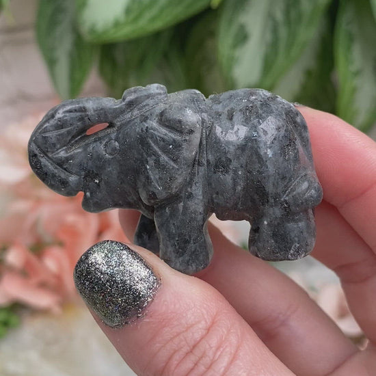 Silver-Flash-Larvikite-Elephant-Crystal-Carving-Video