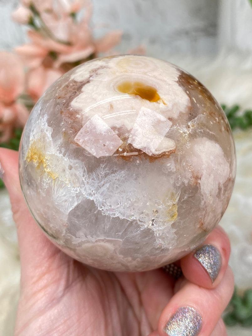 Beautiful on sale large flower agate sphere