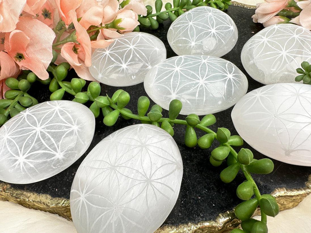 Contempo Crystals -    flower-of-life-selenite-palm-stones - Image 1