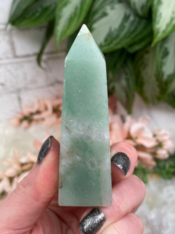 green-aventurine-white-quartz-obelisk-point-for-sale