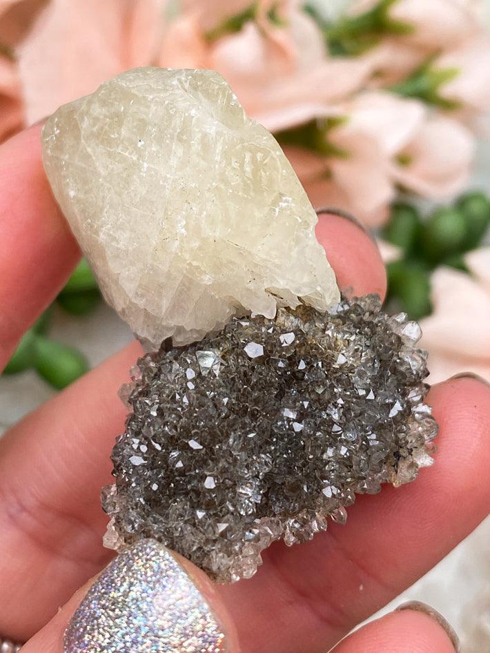 herkimer-diamond-cluster-with-calcite