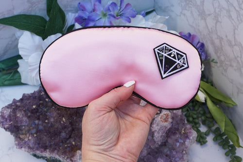 Crystal Sleeping Mask with 8 small crystal chips sewn onto a diamond patch. keep your protective energies close for an amazing night of sleep!