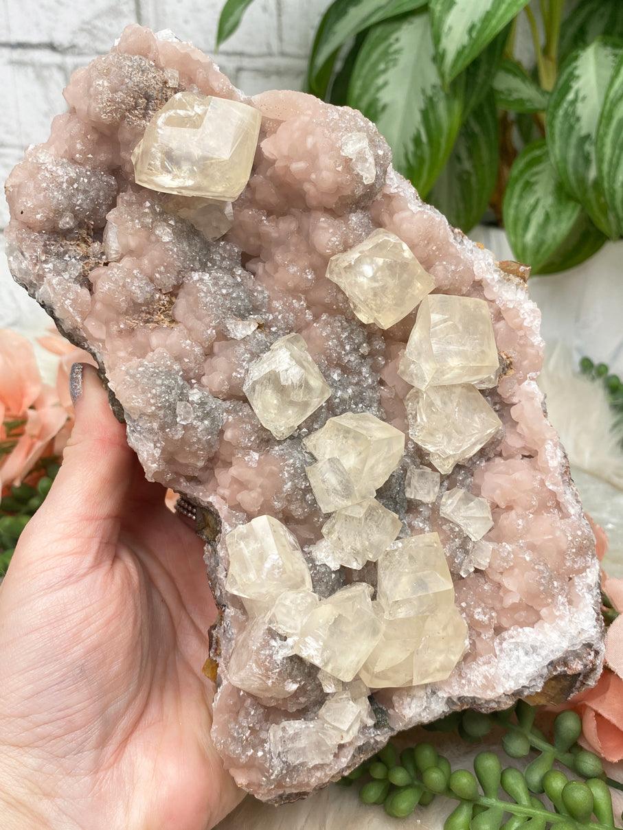 large-old-stock-pink-datolite-twin-calcite-cluster