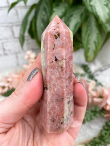Contempo Crystals - pink-calcite-serpentine-crystal-point - Image 9