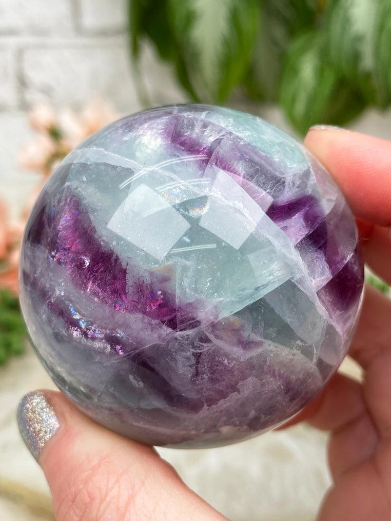 Spherical Mints Mint Green Blue and Purple Fluorite Spheres For Sale!