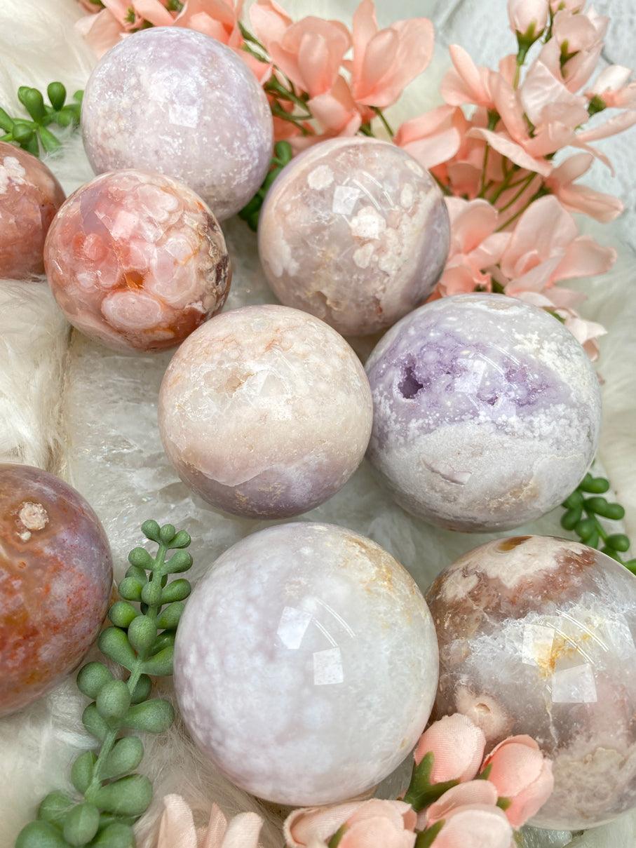 quartz-flower-agate-spheres