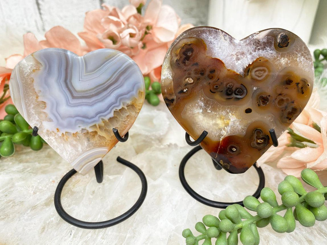 Contempo Crystals - small-agate-heart-slices-in-stands - Image 1