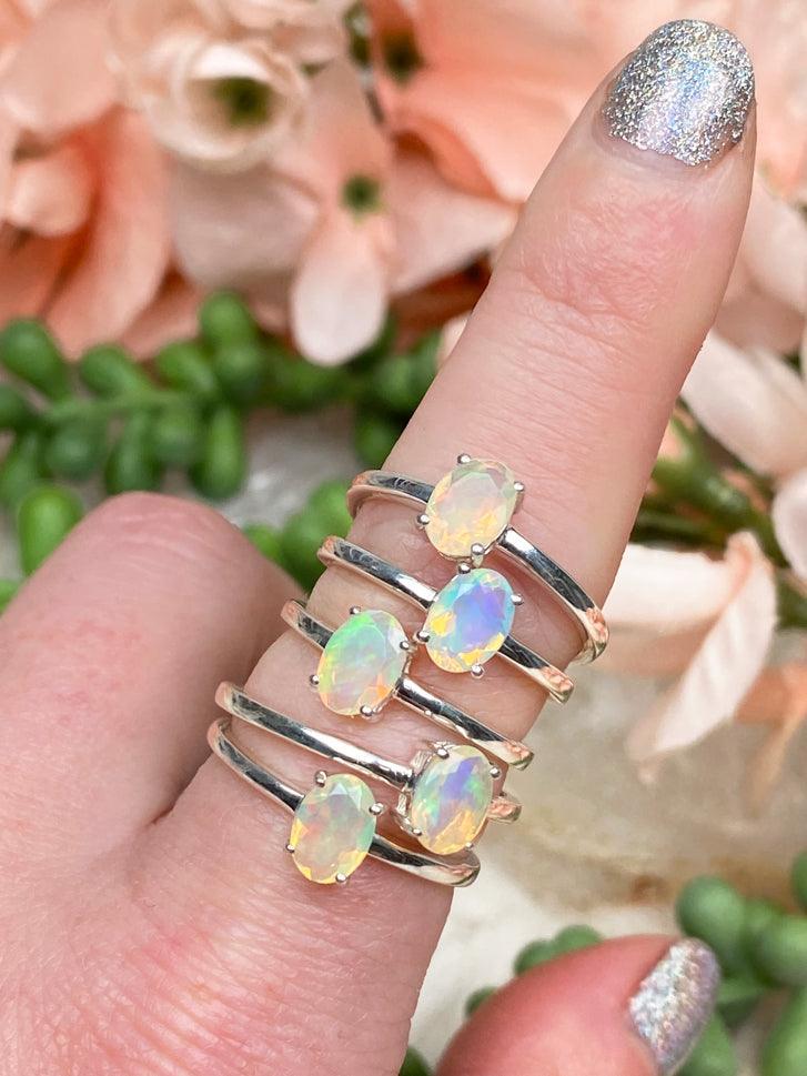 Different Color Opal Rings Faceted Cut Sterling Silver Opal Rings for Sale – Contempo Crystals